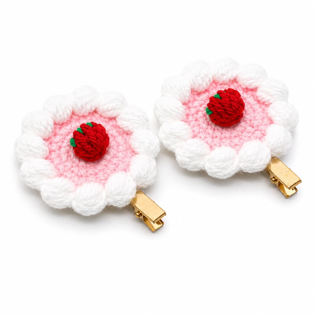 Crochet Pink Flower Hair Clip
