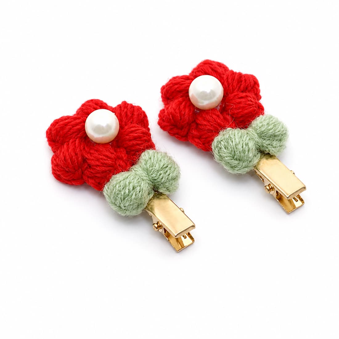 Crochet Red Sunflower Hair Clips