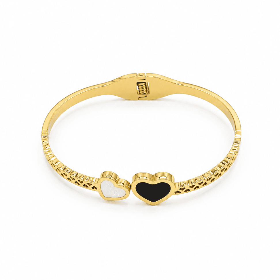 White And Black Double Heart Bangle Bracelet