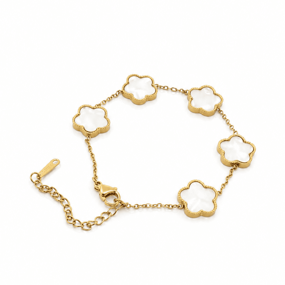 Gold and White Clover Flower Bracelet