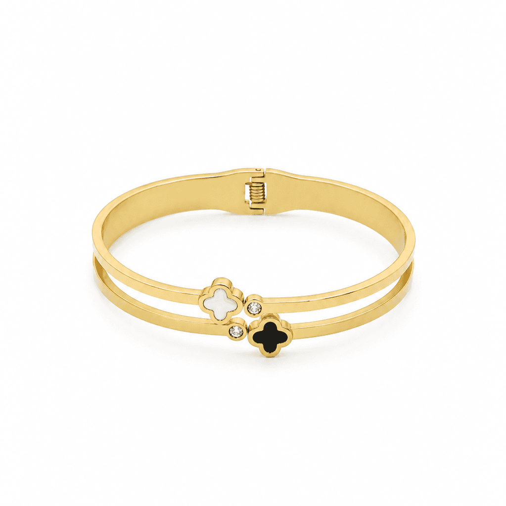Golden Clover Cuff Bangle Bracelet