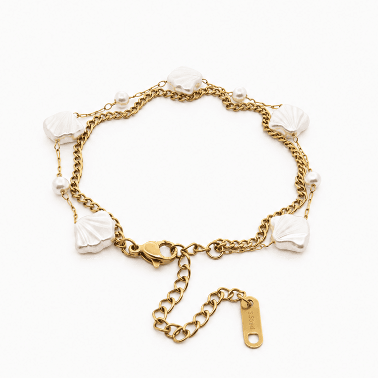 Golden Cowrie Shell Link Chain Bracelet