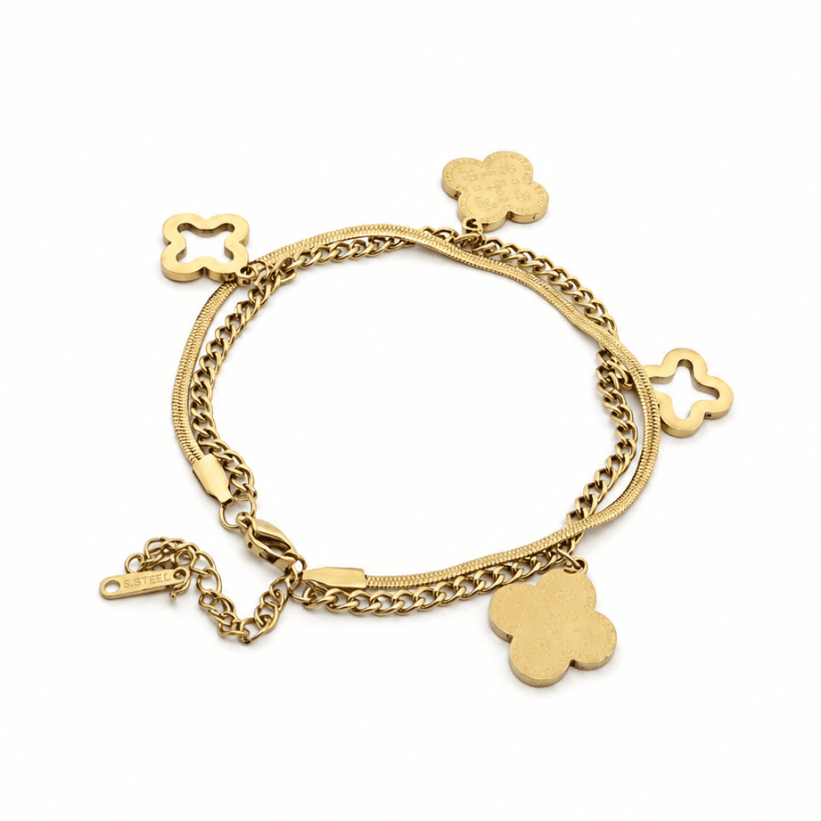 Gold Plated Clover Charm Bracelet