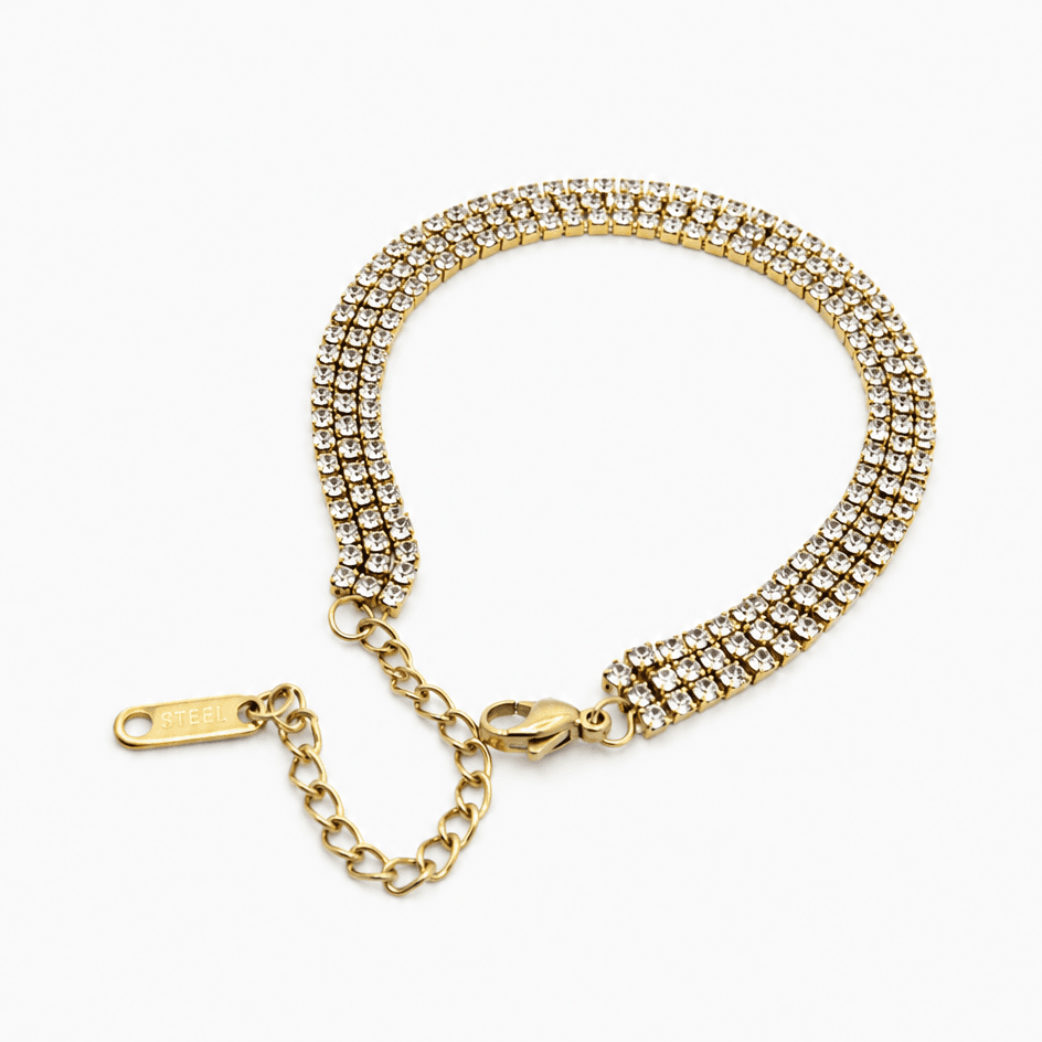 Gold Plated Triple Chain Stone Bracelet