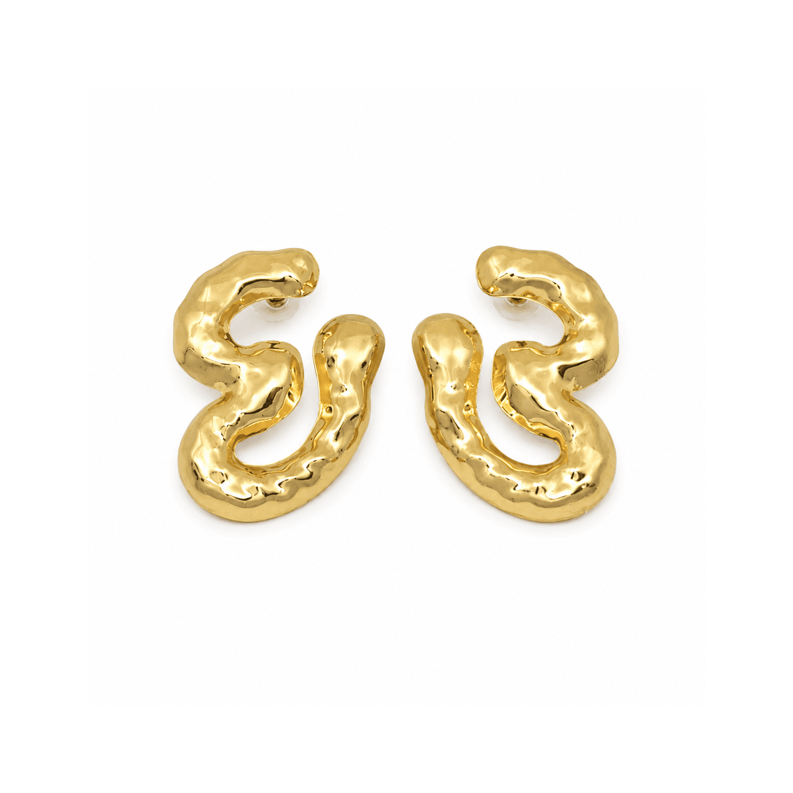Abstract Wave Gold Hoop Earrings