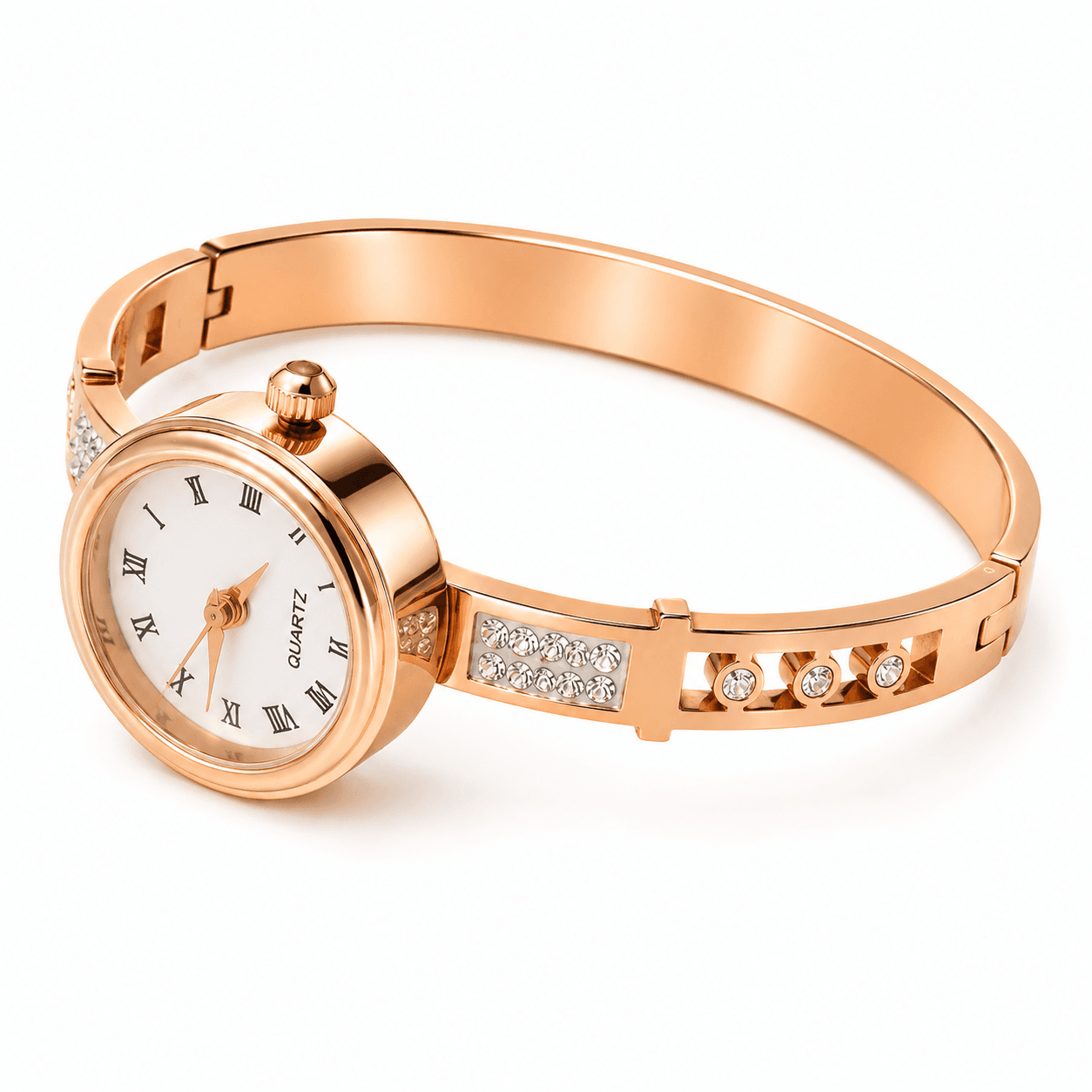 Rose Gold Luxe Crystal Watch Bangle