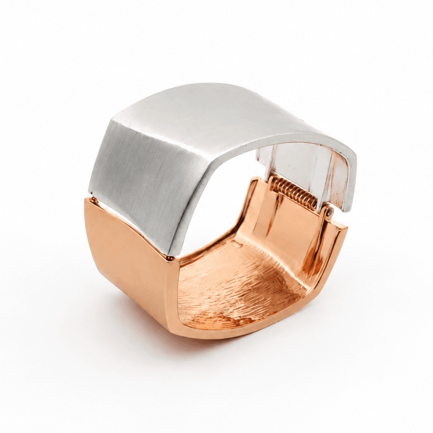 Dual Tone Statement Cuff Bangle Bracelet