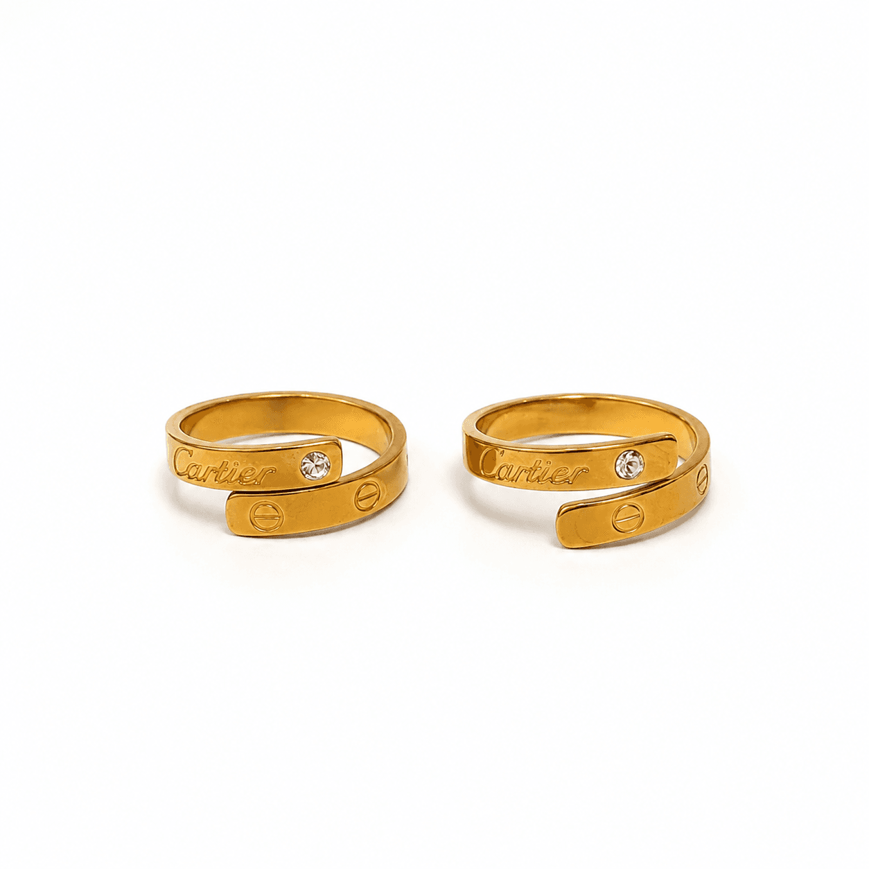 Golden Embrace Crystal Couple Rings Set