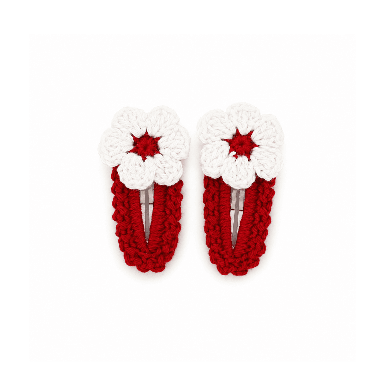 Red & White Floral Crochet Hair Clips