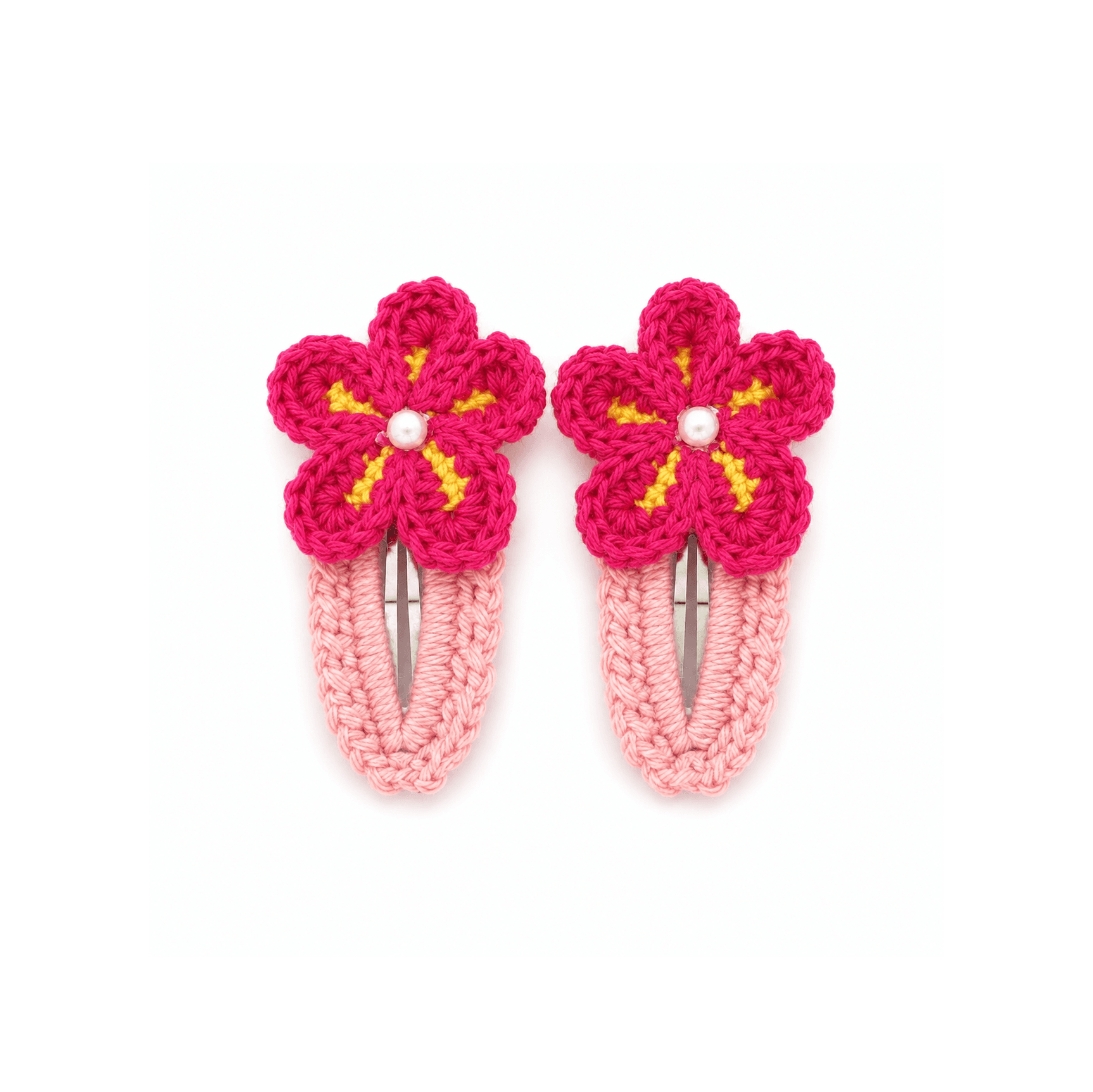 Pink Blossom Crochet Hair Clips