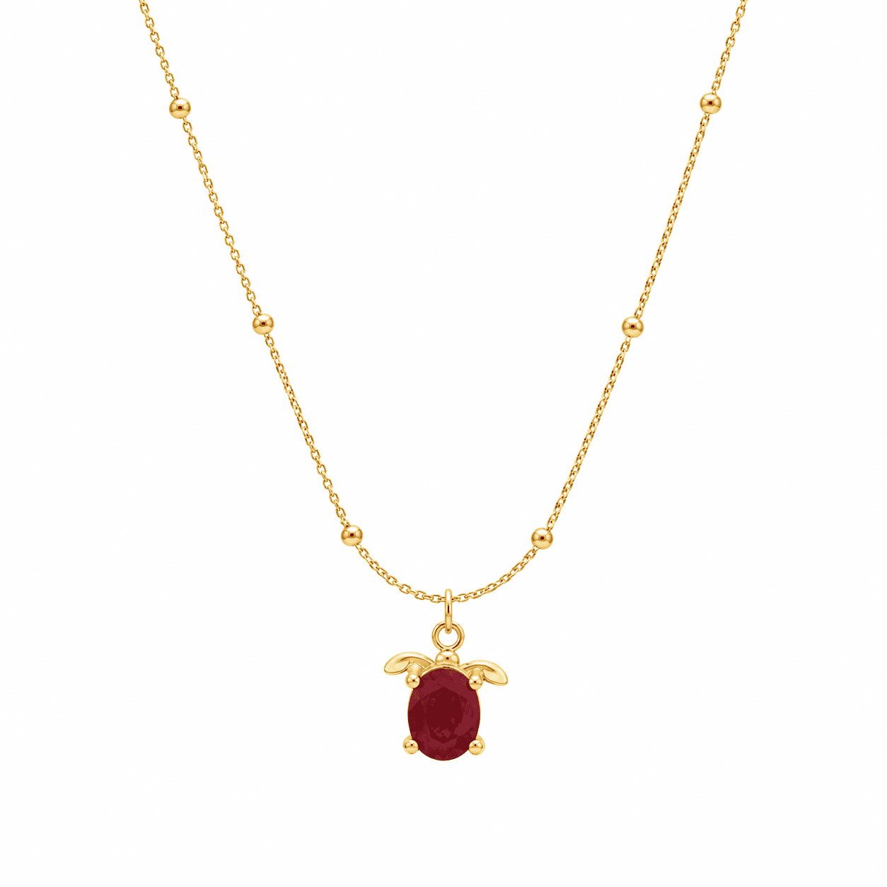 Oval Red Gem Turtle Necklace