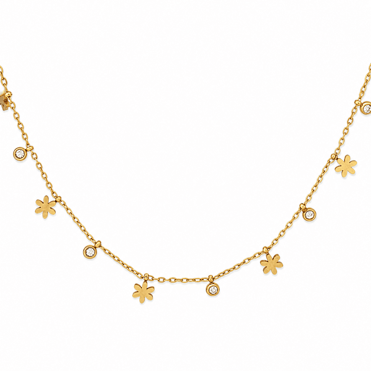 Gold Floral Crystal Drop Necklace