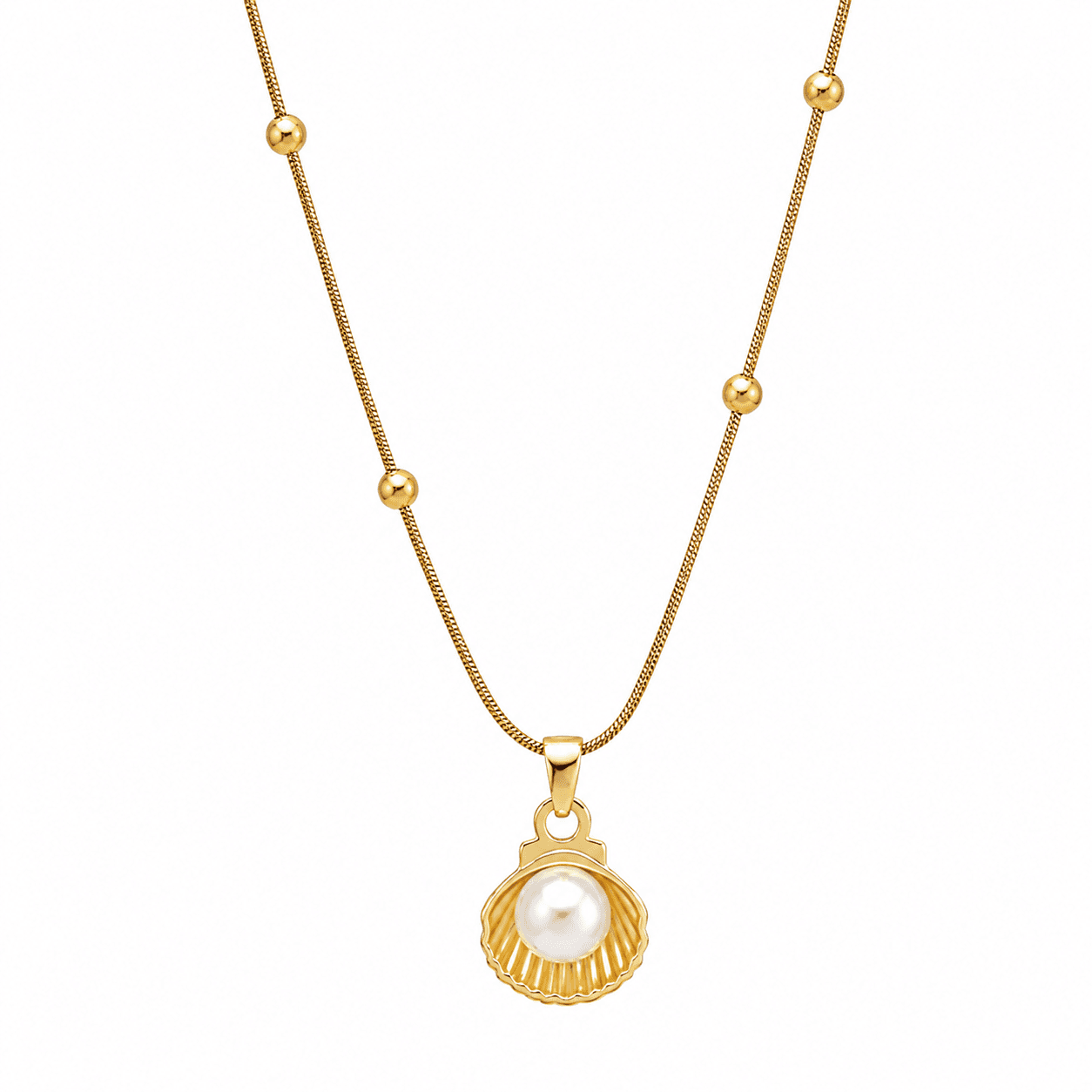 Golden Seashell Pearl Pendant Necklace