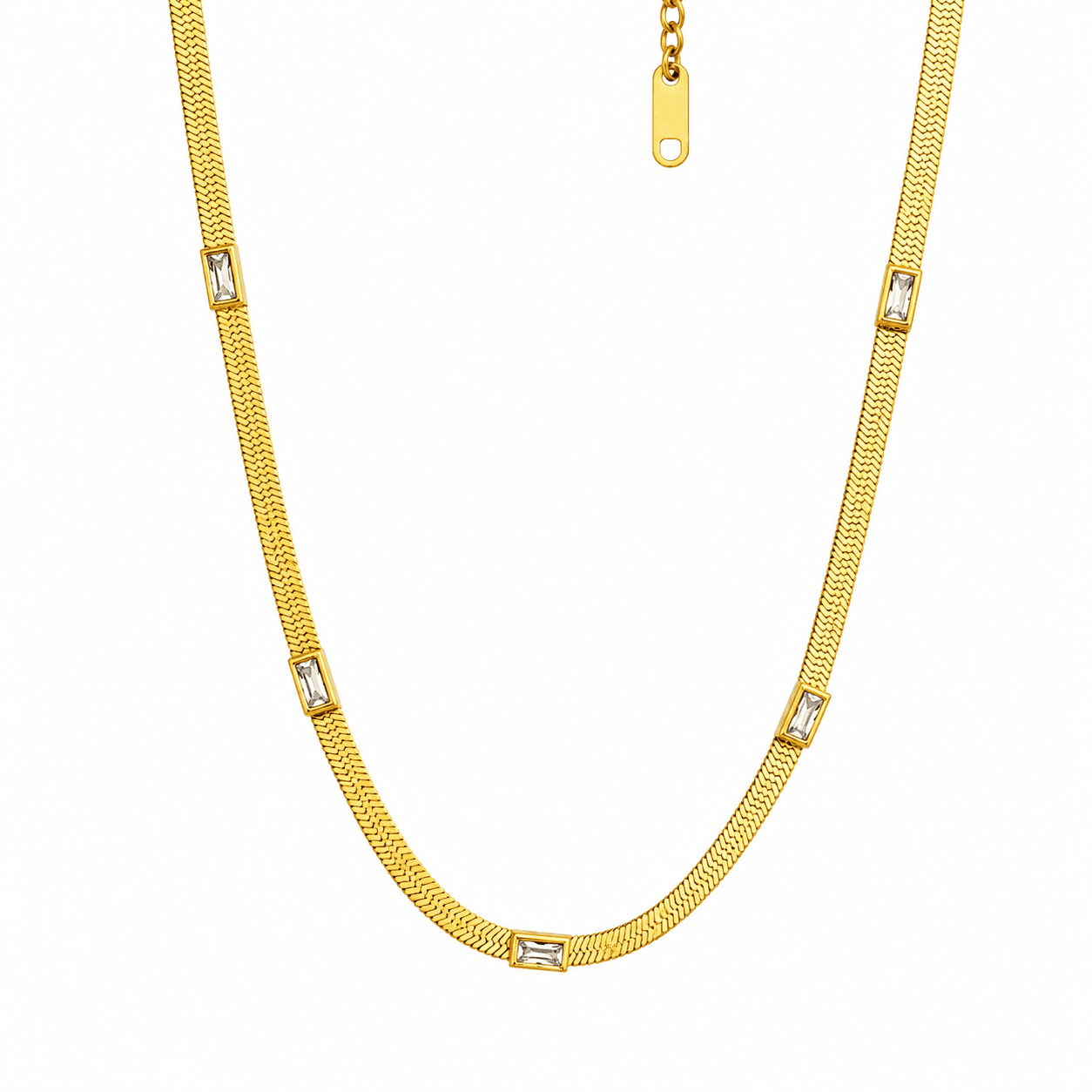 White Square Stone Gold Plated Snake Chain Necklace