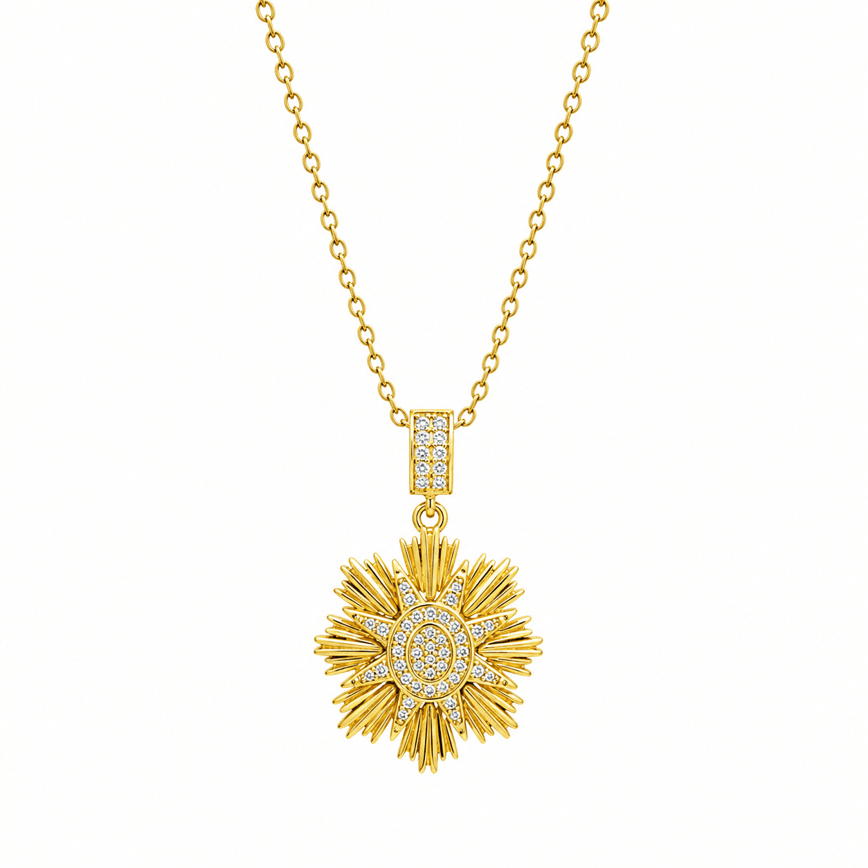 Gold Plated Sunburst Pendant Necklace