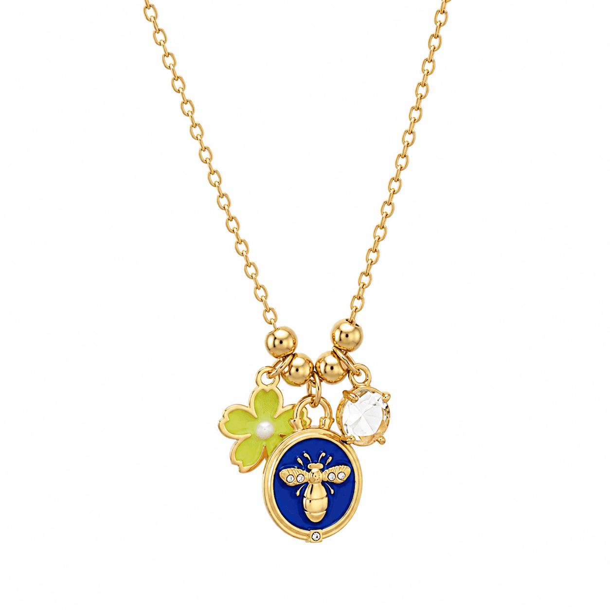 Gold Plated Bee & Clover Charm Necklace