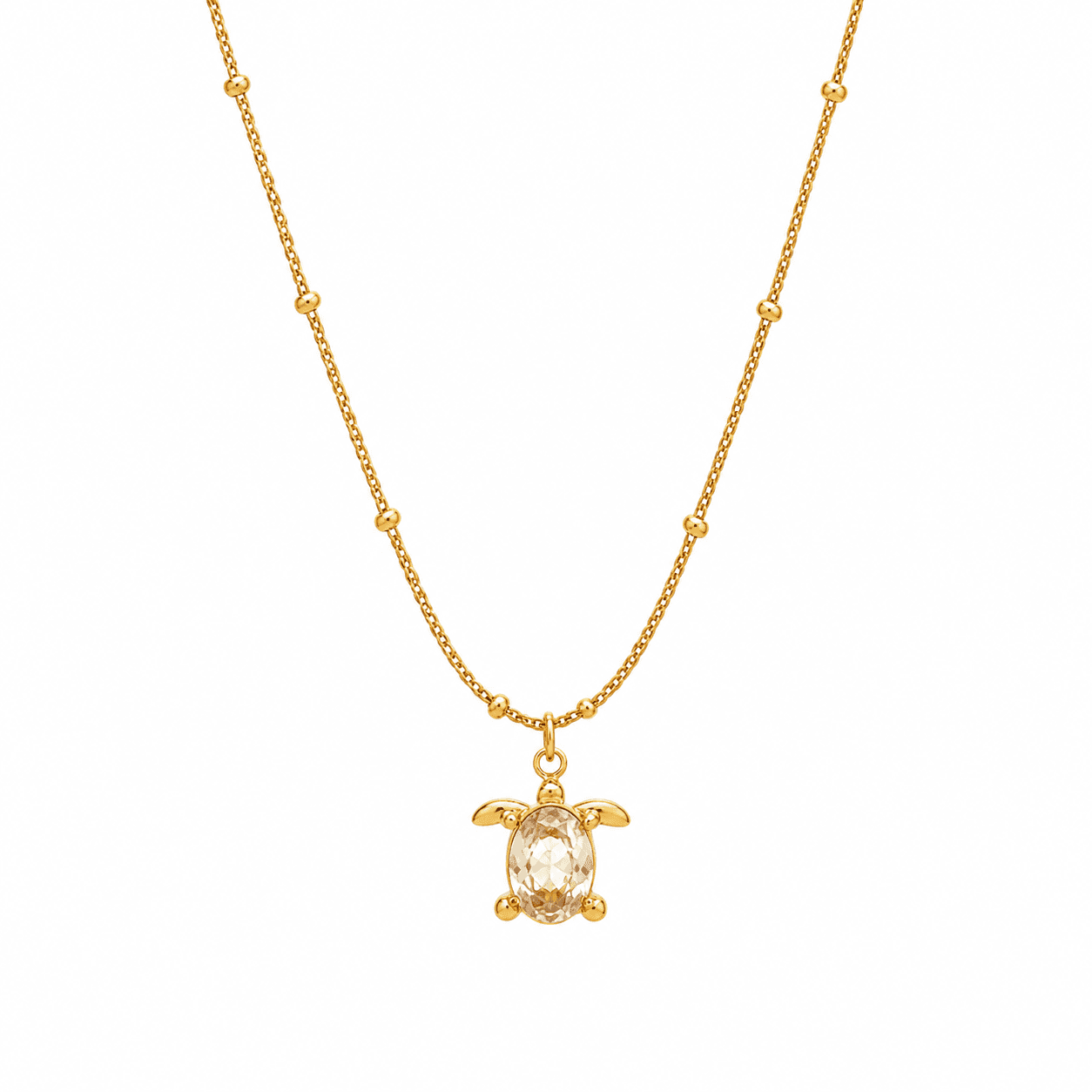 Oval Crystal Gem Turtle Necklace