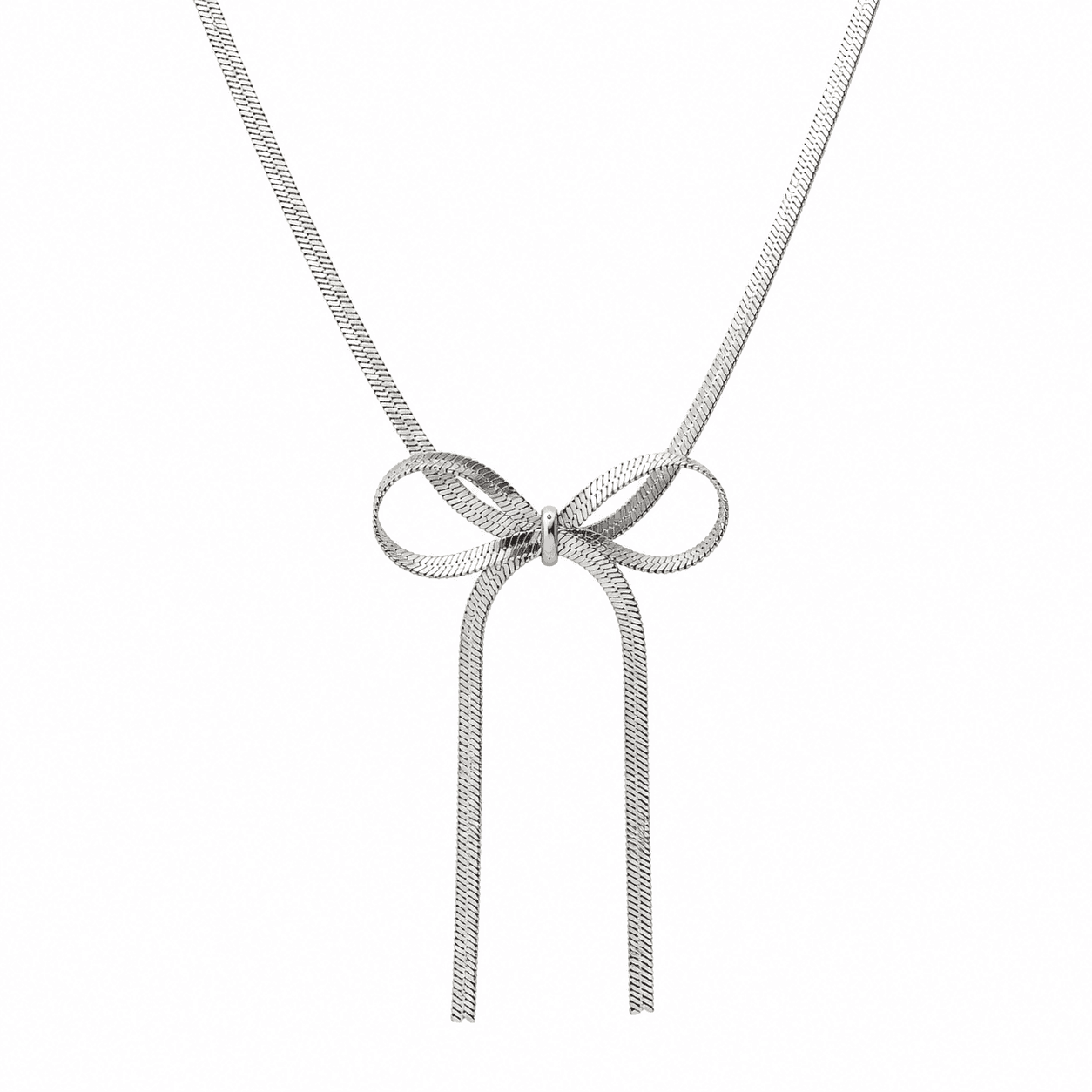 Silver Snake Chain Bow Necklace