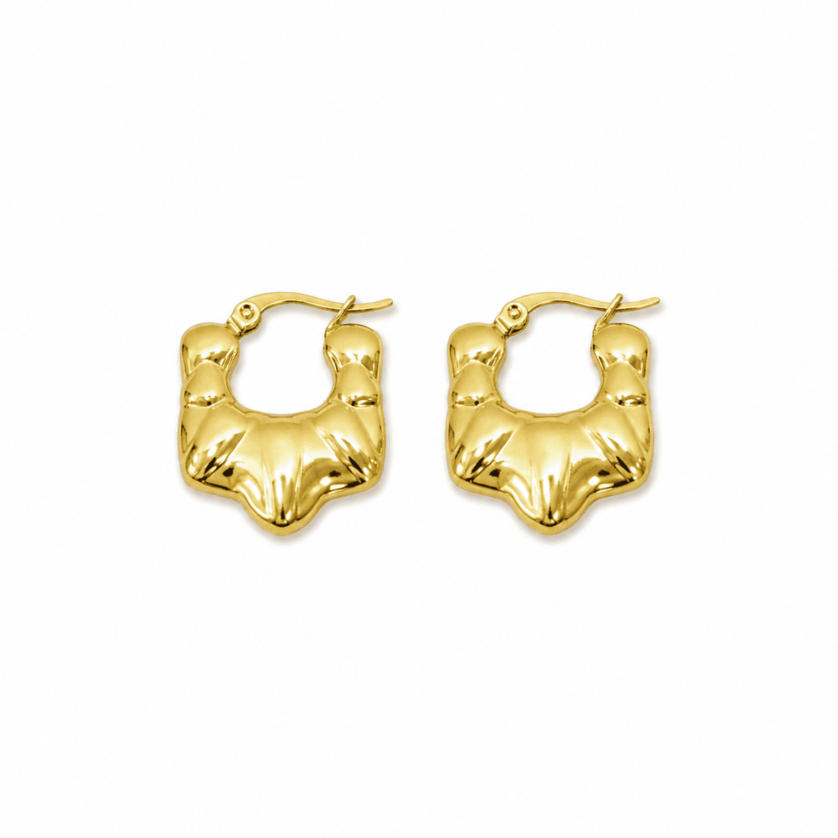 Sculptural Gold Shield Hoop Earrings
