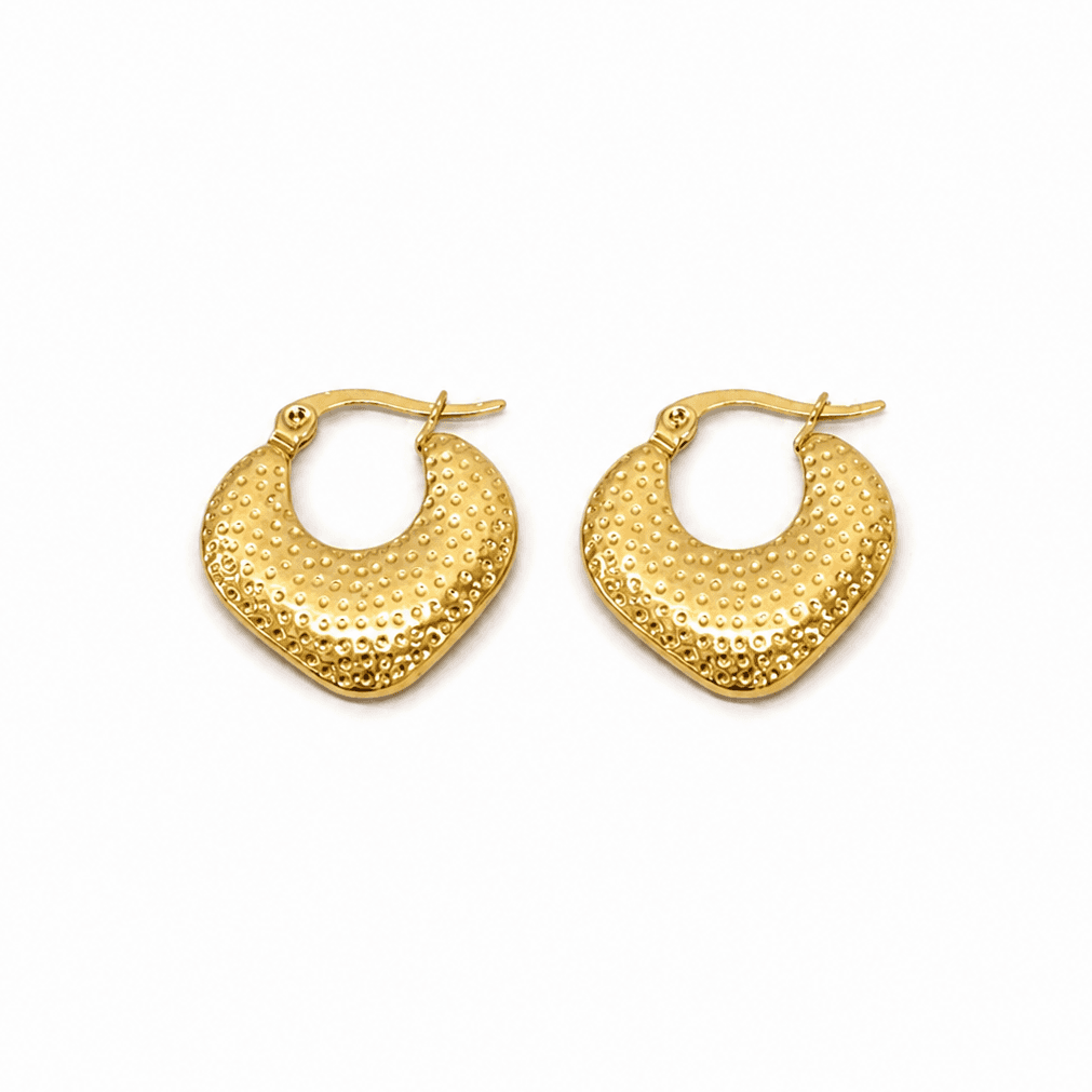 Golden Textured Heart Hoop Earrings